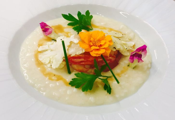 Risotto Carnaroli con gambero, cavolfiori e polvere di limone del Garda